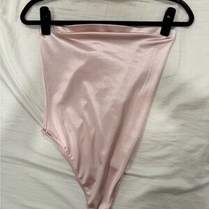 Elegant Pink Satin Women's Strapless Bodysuit, Intimate